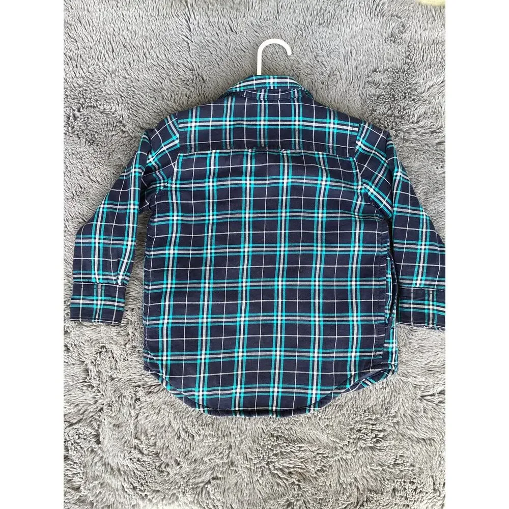 Gapkids Boys Quilted Lined Plaid Button Front‎ Jacket Winter Blue Green Size XS